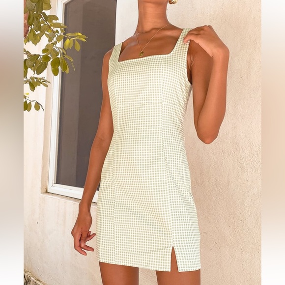 Lulus Dresses & Skirts - Lulu’s | Sage Green Gingham Square Neck Mini Dress | Small